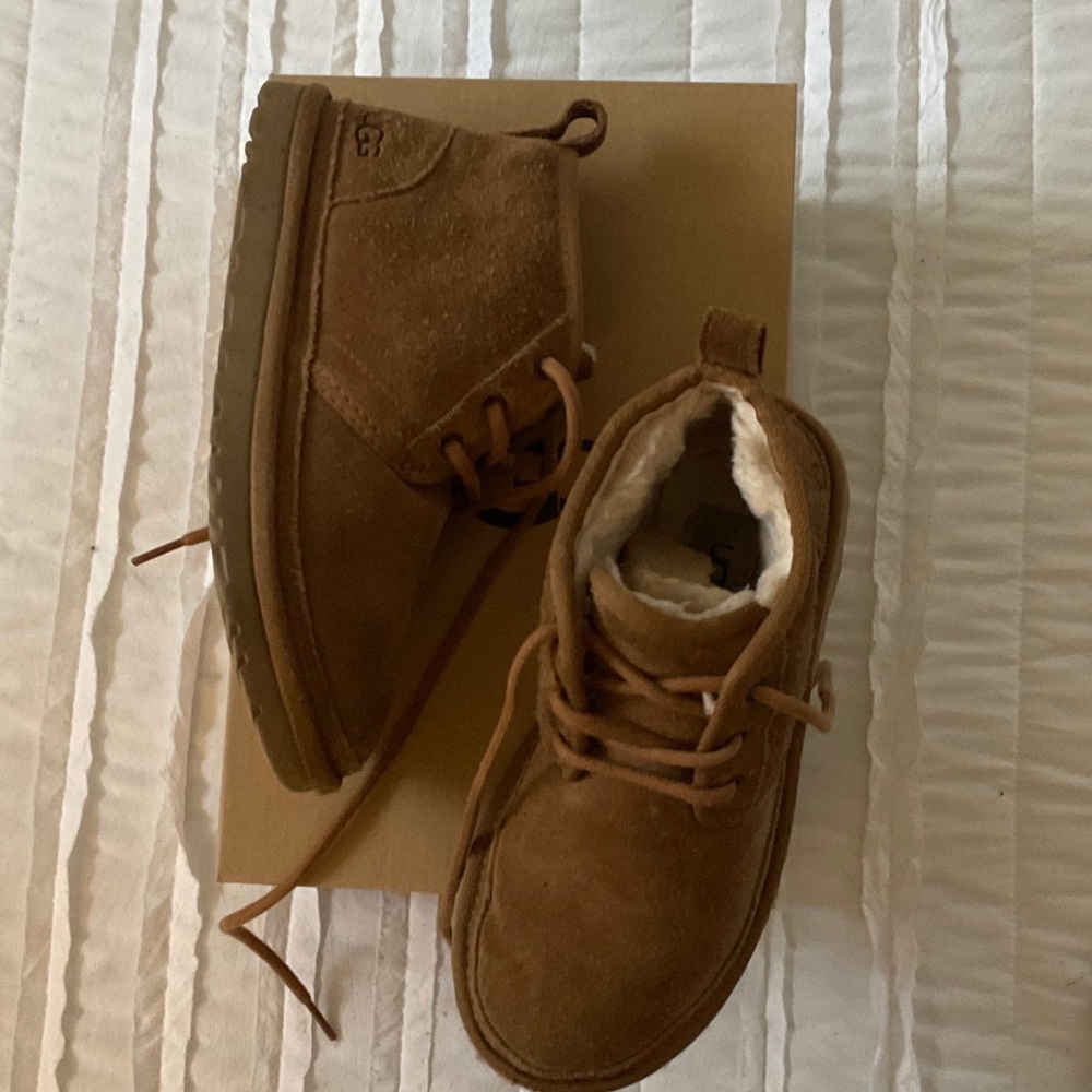 UGG Neumel Chestnut Brown Suede Lace-Up Shearling Ankle Boots - Picture 2 of 3